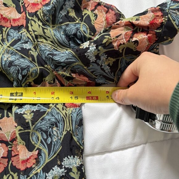 Anthropologie Meadow Rue Blue Gold Floral Blouse High Neck Top Womens Size‎ 0 - Picture 3 of 6